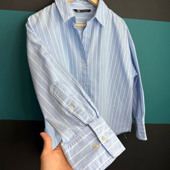 Zara Light Blue and White Striped Shirt 100% Cotton - Picture 3 of 9